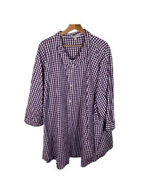 Woman Within Gingham Plaid Button Up Blouse Shirt Plus Size 6X Purple